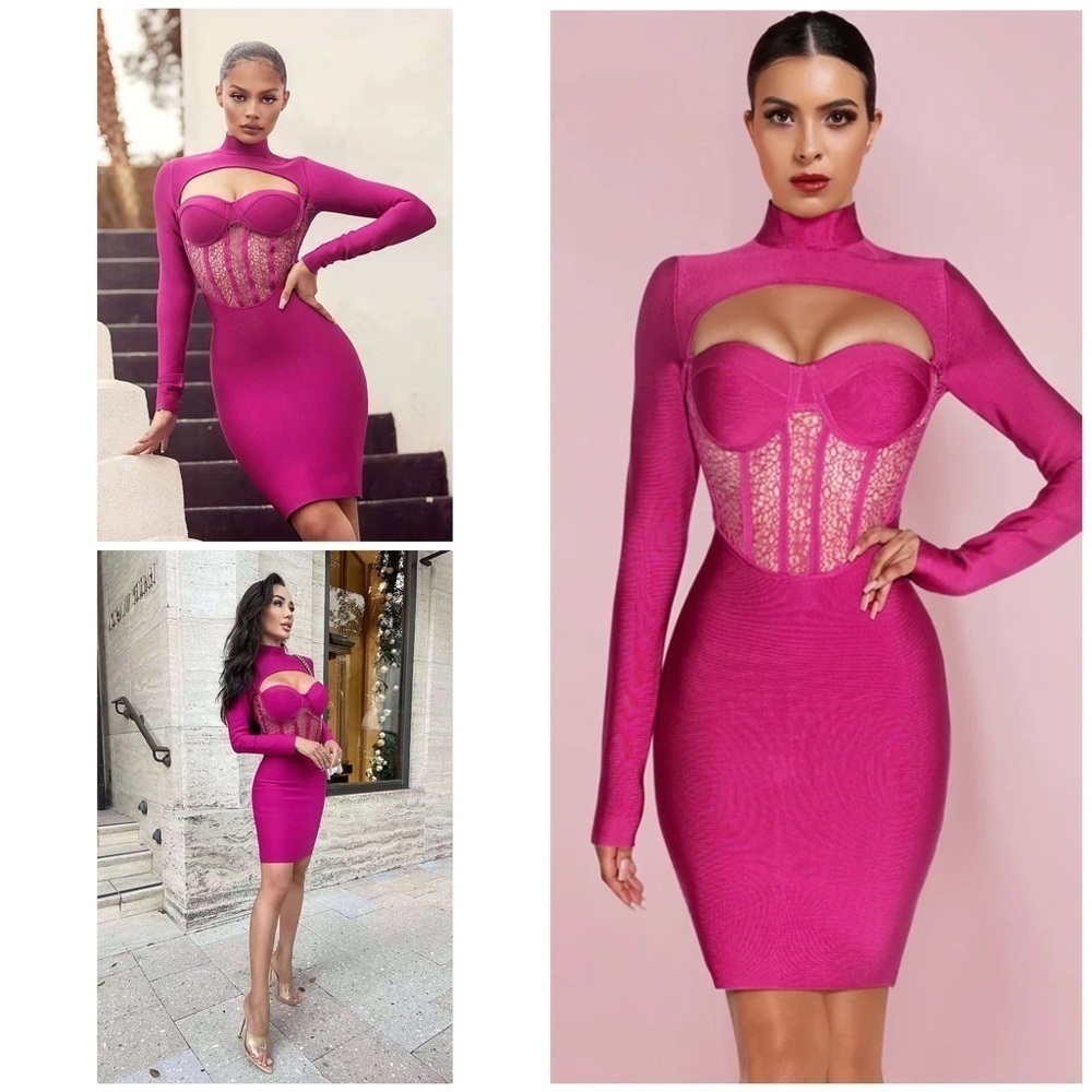 NWT Bella Barnett Magenta Pink Corset Bandage Bodycon Cocktail Party Dress XS‌‌‍